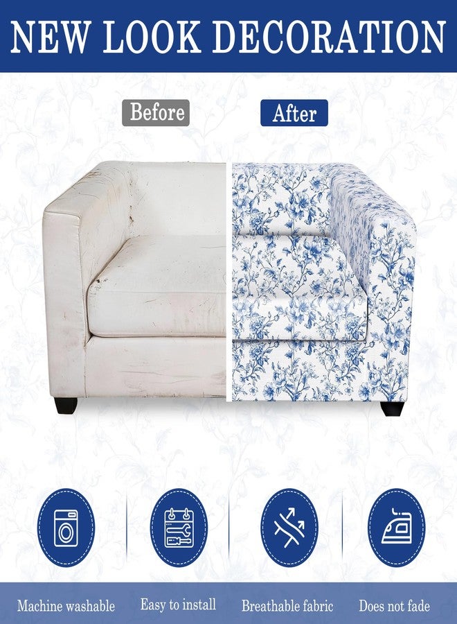 Gilprop Chinoiserie Printed Sofa Cover Stretch Couch Cover with Throw Pillow Case Blue White Floral Sofa Slipcover for Living Room Decoration(2 Seat) - Image 2